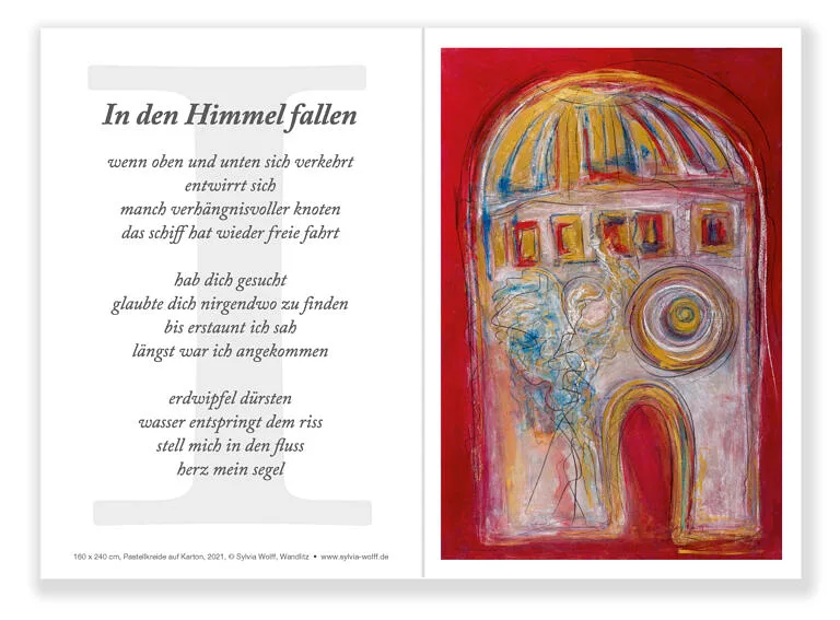 In den Himmel fallen, Art card with text, Sylvia Wolff