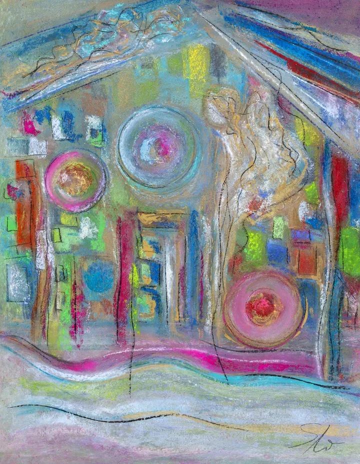 Pastellbild &bdquo;Haus der Erinnerung&ldquo; von Sylvia Wolff